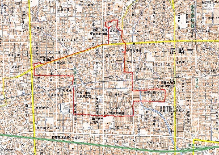 尼崎市 阪急武庫之荘駅から三角点 五ヶ所 に向かう 三角点探訪 204 Ryokutyaの山行備忘録