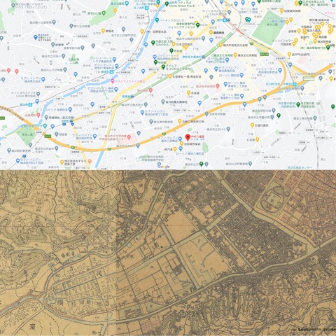 中村八幡宮周辺 迅速測図 久良岐のよし