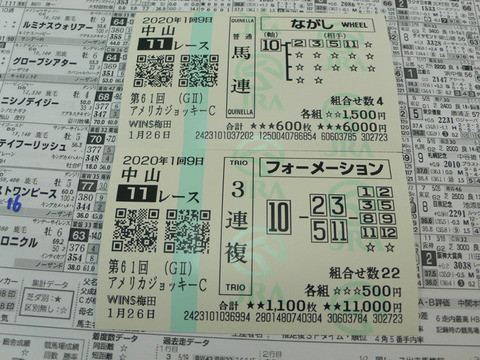 【馬券】1回中山9日11