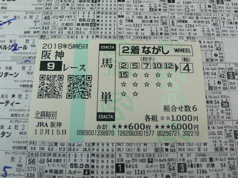 【馬券】5回阪神6日9