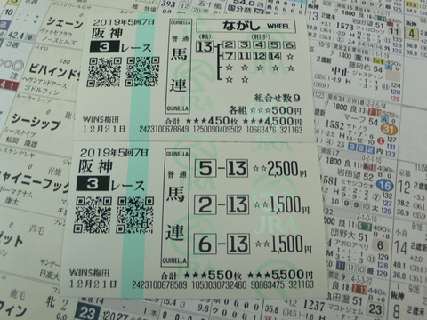 【馬券】5回阪神7日3