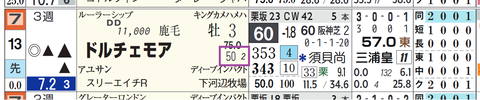 ドルチェモア（「稍重～不良の複勝率」）