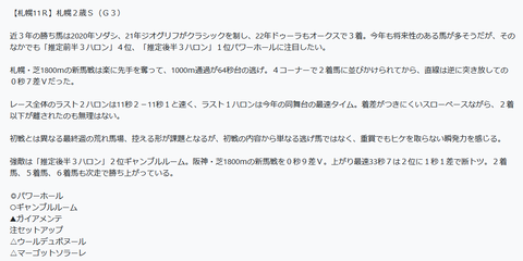 札幌２歳Ｓのコラム