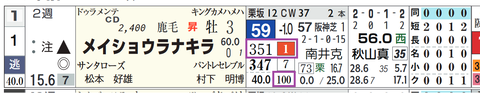 メイショウラナキラ（「推定前半３ハロン」１位）