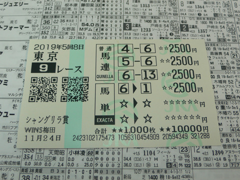 【馬券】5回東京8日9