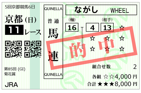 菊花賞の馬券(馬連)