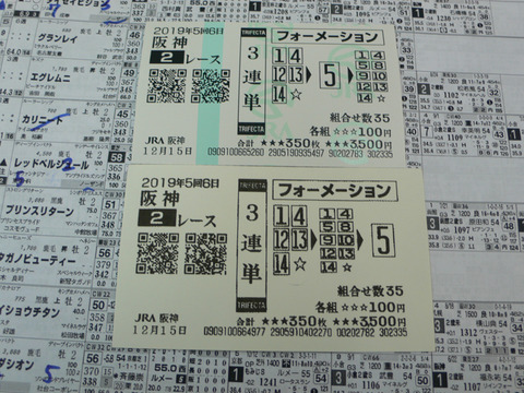 【馬券】5回阪神6日2