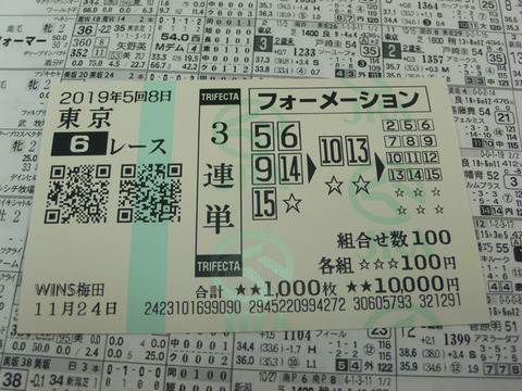 【馬券】5回東京8日6