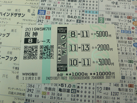 【馬券】5回阪神7日8