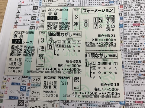天皇賞（秋）の馬券