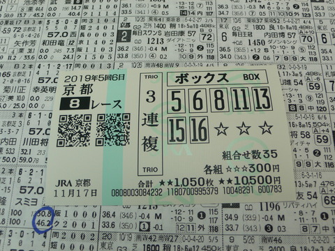 【馬券】5回京都6日8