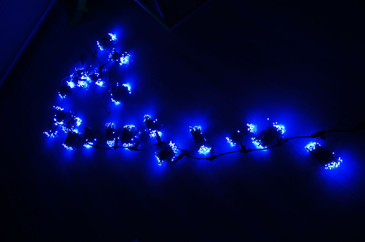 テラスの木をクリスマスツリーに ブルーのledでイルミネーション 電気代は意外と安い I Smart Looking House 一条工務店で個性派住宅