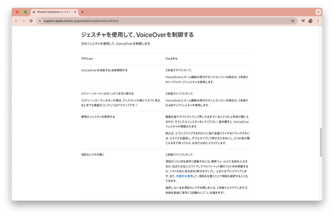 ジェスチャを使用して、VoiceOverを制御する