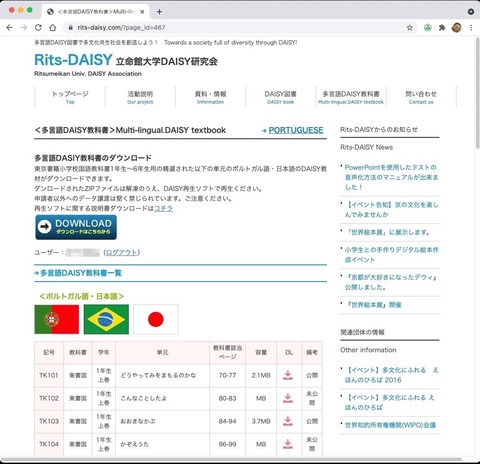 Rits-DAISYの多言語DASIY教科書サイト