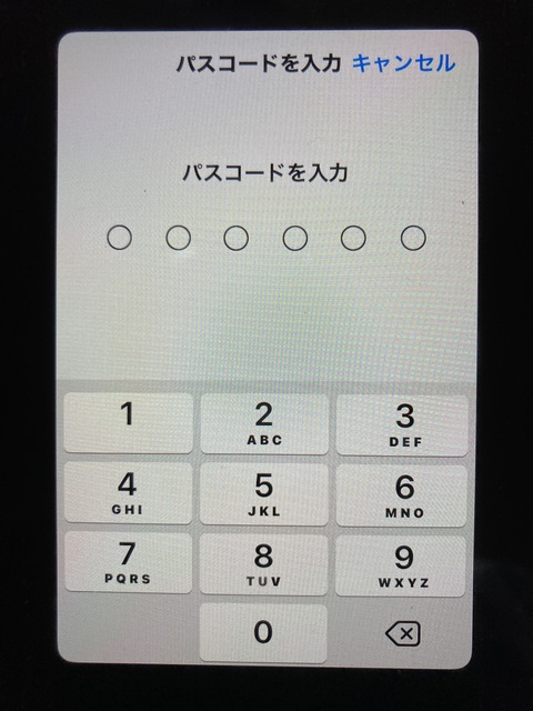 iPadでのパスコード入力画面