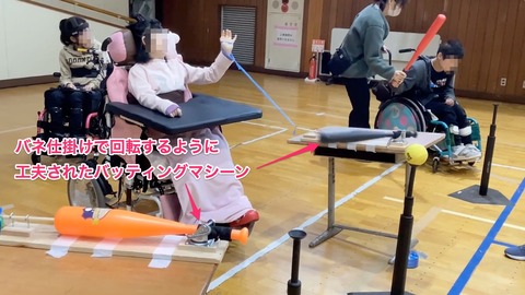 ヒモを引いてバッティングする様子02