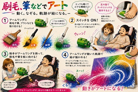 刷毛や筆などでアート