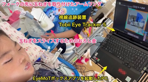 視線入力で玉ねぎをスライスするYNさん