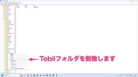 CURRENT_USER内Tobiiフォルダ削除