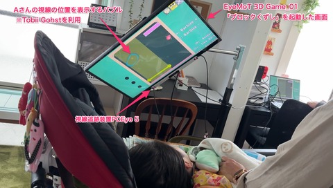 ブロックくずしに視線で入力するAさん