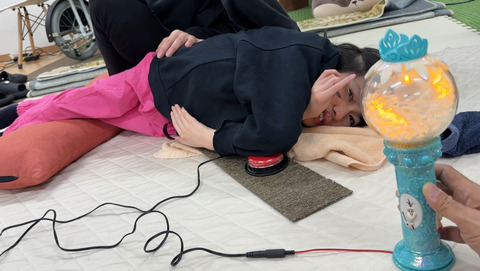 ディズニー系光る乾電池式オモチャで遊ぶIさん