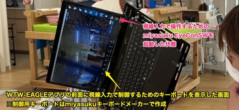 WTW-EAGLEアプリと制御用キーボードを表示したPC