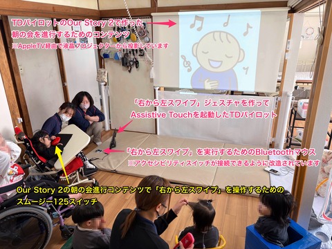 Assistive_Touchのカスタムジェスチャで朝の会を進行するRさん