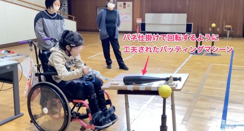 ヒモを引いてバッティングする様子01