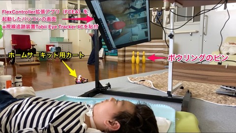 視線入力でリアルカートを動かしている様子