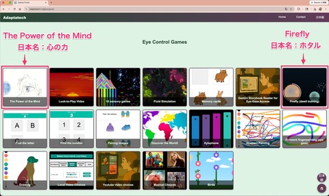 Eye Control Gamesのコンテンツ一覧