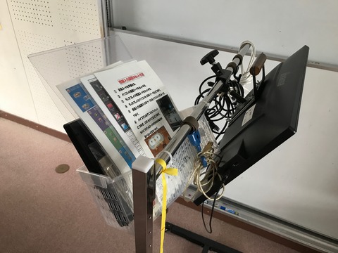 視線入力セットの固定スタンドに取り付けているカゴ