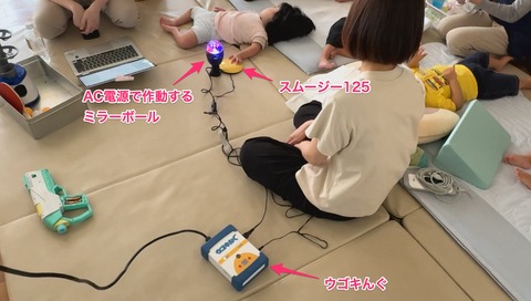 子どもさんにモデルをしてもらいウゴキんぐの使い方をレクチャー中