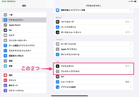 アクセスガイドとアシスティブアクセス