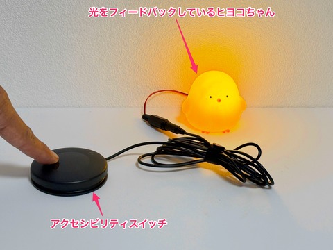 アクセシビリティスイッチで光らせているヒヨコちゃん２