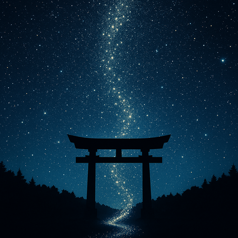 星空と鳥居の道