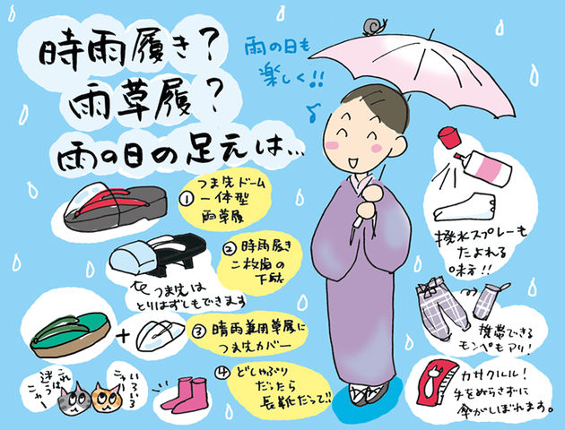 雨草履？　時雨履き？　雨の日の足元の選択肢の巻　～着物大好きコミックエッセイスト ほし わにこ連載コラム「オトナの着物生活」～