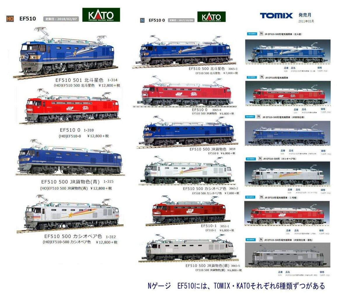 HOゲージKATO-EF510-500銀色から : 鉄道模型おもちゃ倶楽部