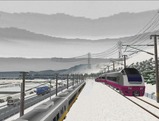 奥中山大カーブ冬景色E653系6赤色