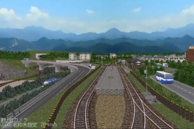 単線自動運転4編成背景山並み9