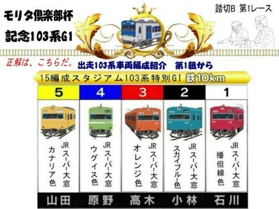モリタ倶楽部杯記念103系踏切B第1レース出走車両1〇