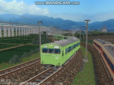 越河レイアウト103シリーズ97-103系JR高運転台ウグイス色関西圏2