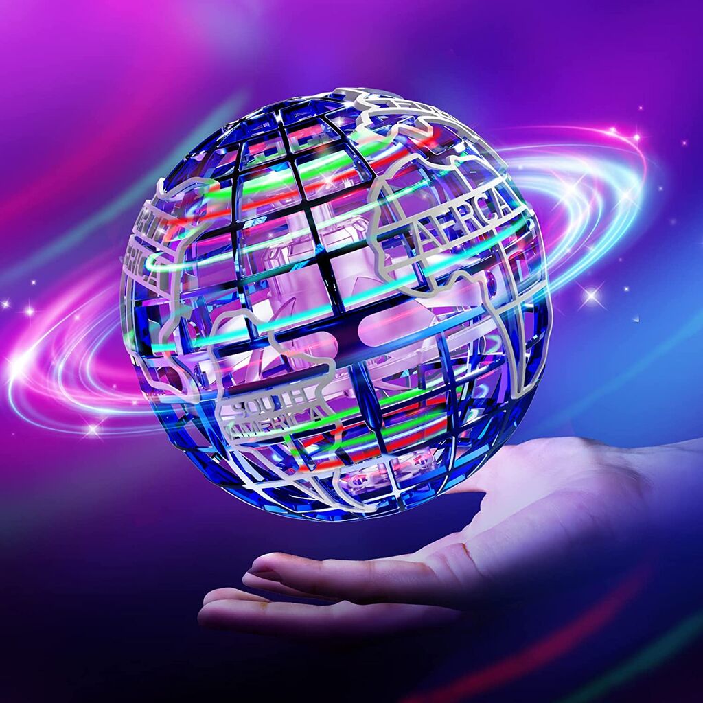 DEERC フライングボール 飛行ボール UFOおもちゃ ミニドローン ジャイロ LEDライト 360°回転 USB充電式 ブーメランモード アップグレード版 FX-39A（青）の画像