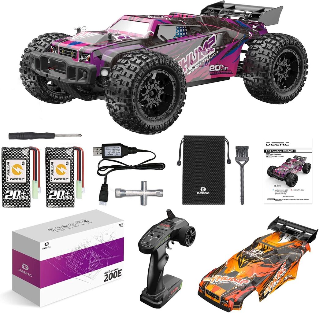 DEERC ラジコンカー オフロード 大人向け こども向け 4WD 1/10 45km/h ブラシレスモーター 大型 操作時間40分 四輪駆動 子供 高速 バッテリー2個 RCカー リモコンカー 2.4Ghz レーシング 耐久性 乗り越え おもちゃ 誕生日 入園 こどもの日 プレゼント 子供 男の子 彼氏 小学生 中学生 大人向け 贈り物 国内認証済み 日本語マニュアル 200Eの画像