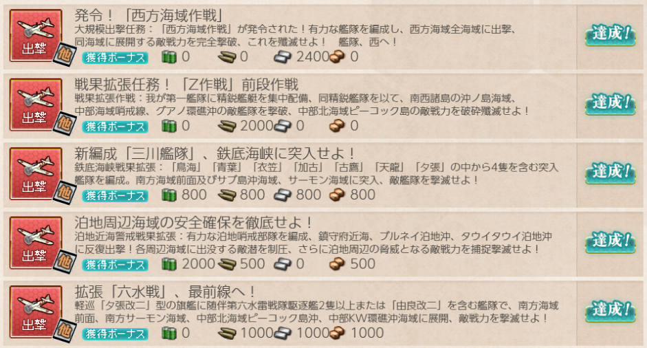 クォータリーランカー用意 艦これ虎の巻