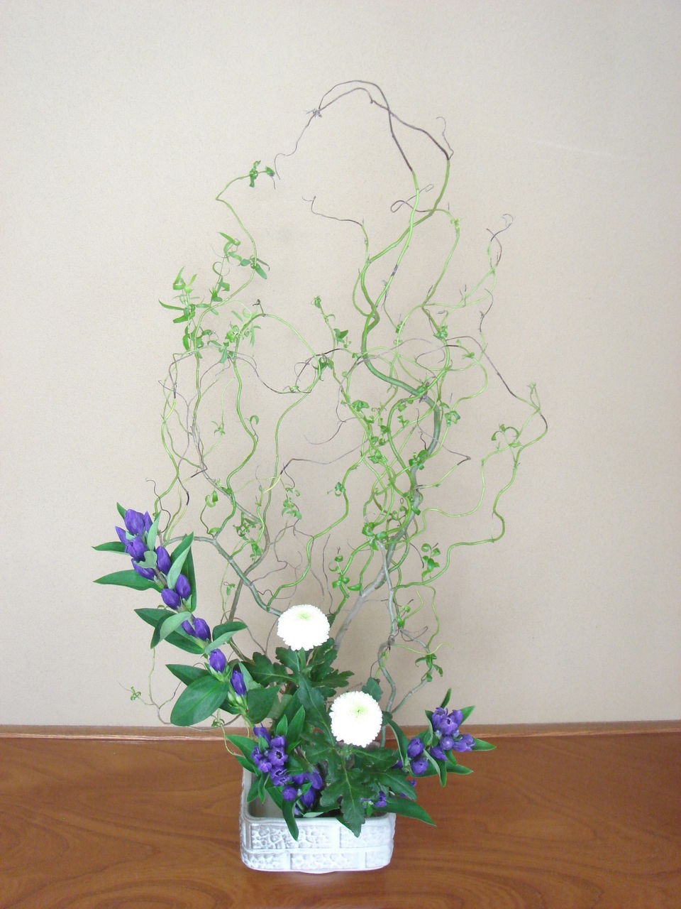 りんどうと雲竜柳 いけばな日記