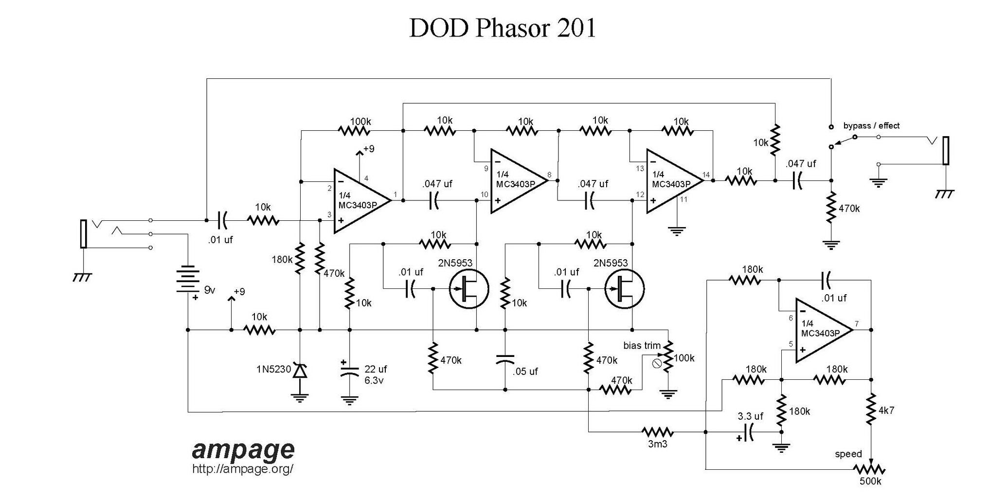 回路図】DOD Phasor 201 : エフェクター回路図まとめ