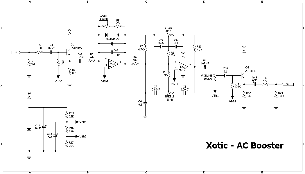 回路図】XOTIC / AC Booster : エフェクター回路図まとめ
