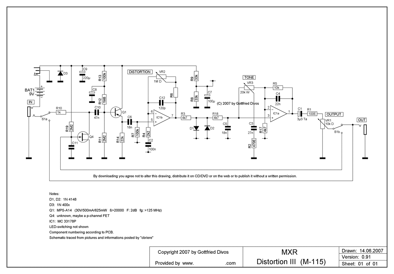 回路図】 MXR Distortion Ⅲ : エフェクター回路図まとめ