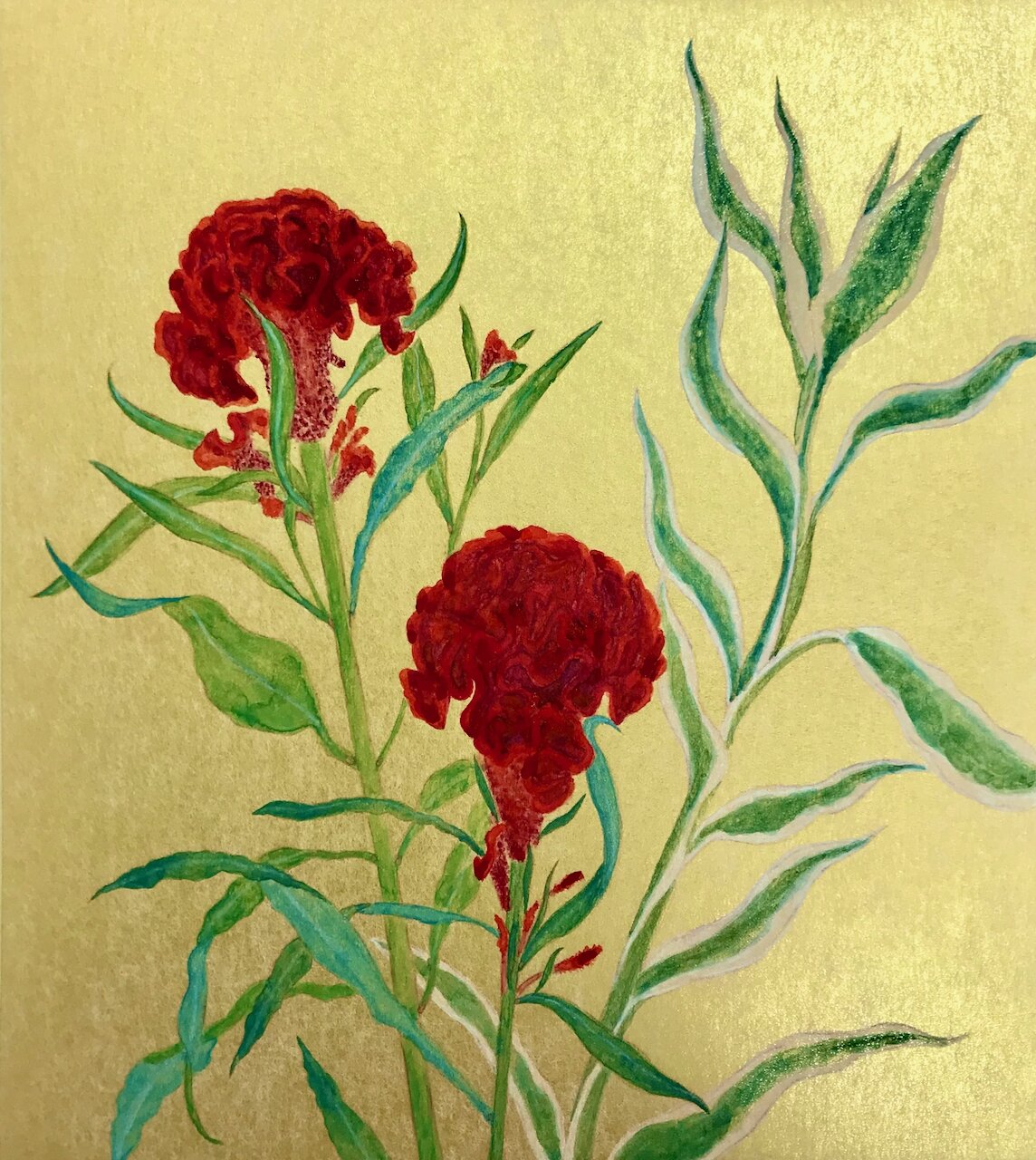 絵画 水彩画 ケイトウ