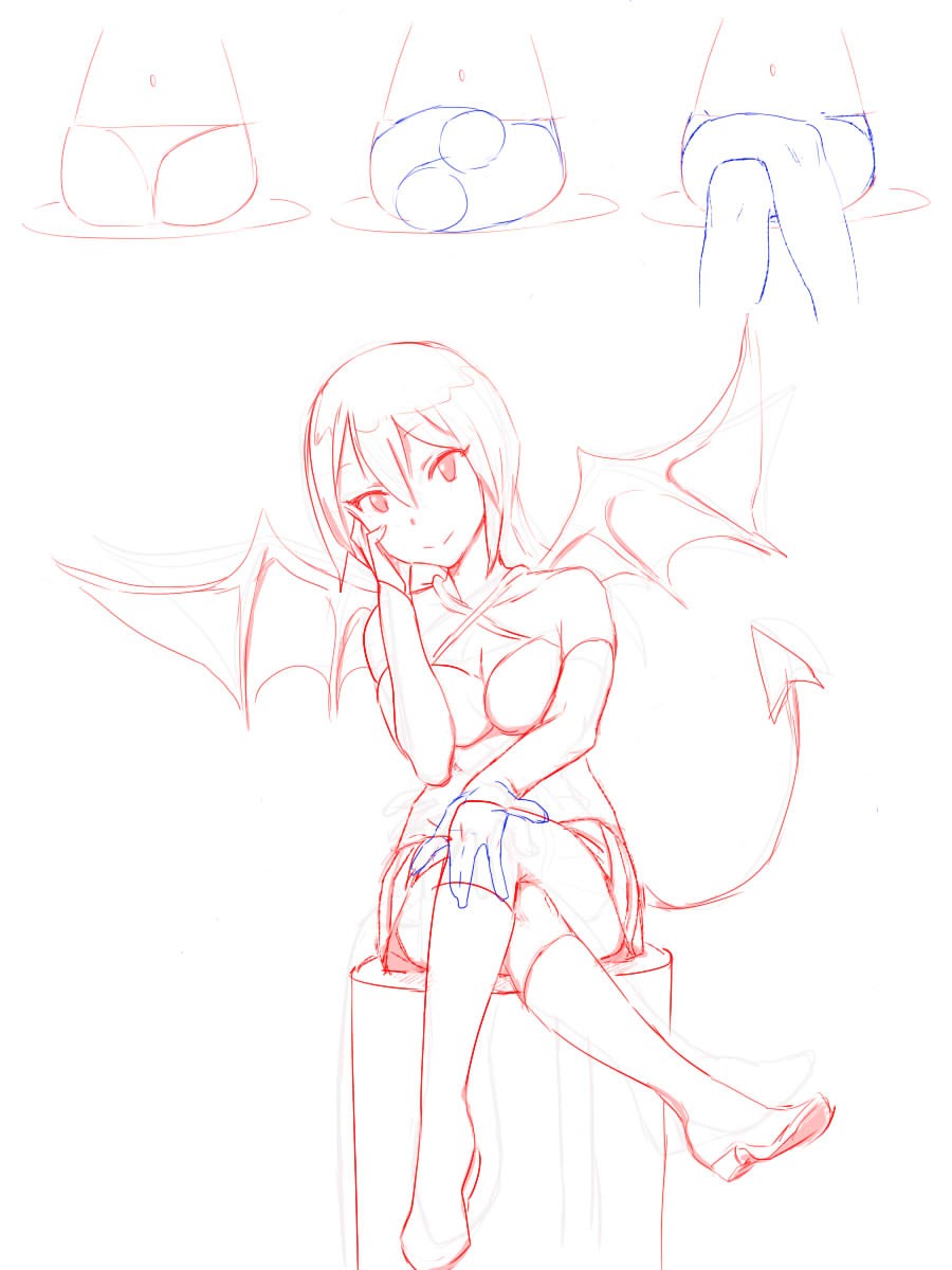 絵 イラスト 腕や下半身の違和感が直らなかったのでよかったら赤ペンお願いします デッサン速報